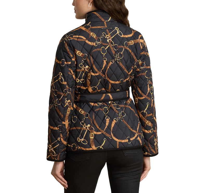 Polo Ralph Lauren Women's Belting-Print Quilted Mockneck Jacket Black