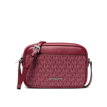Michael Kors Women's Jet Set Travel Small Signature Logo Camera Crossbody Bag Maroon