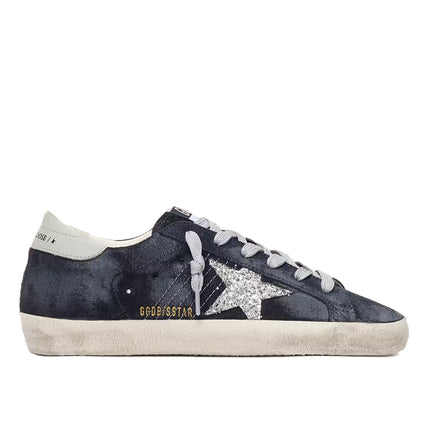 Golden Goose Women's Super-Star Star in Blue Suede with Silver Glitter Star