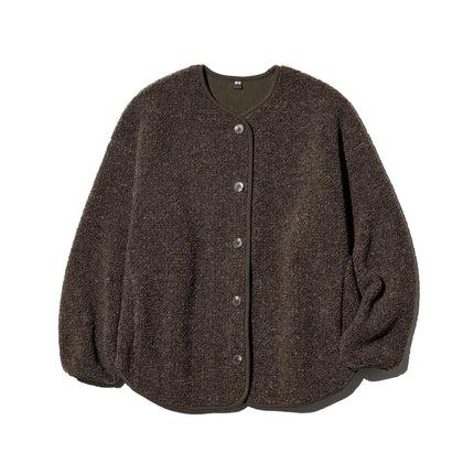 Uniqlo Women's Pile Lined Fleece Relaxed Cardigan 38 Dark Brown