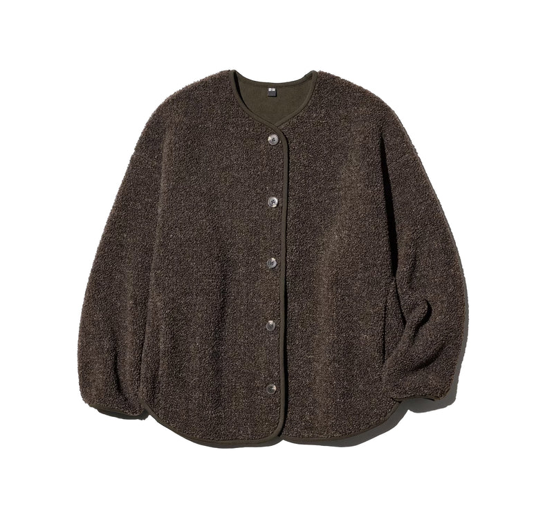 Uniqlo Women's Pile Lined Fleece Relaxed Cardigan 38 Dark Brown