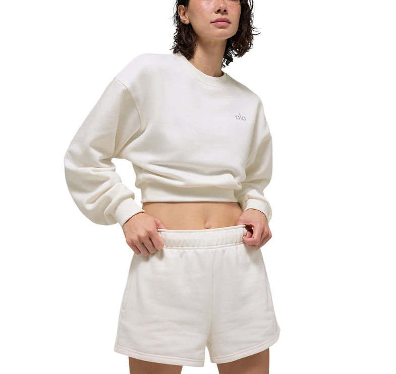 alo Women's Cropped Accolade Crewneck Ivory