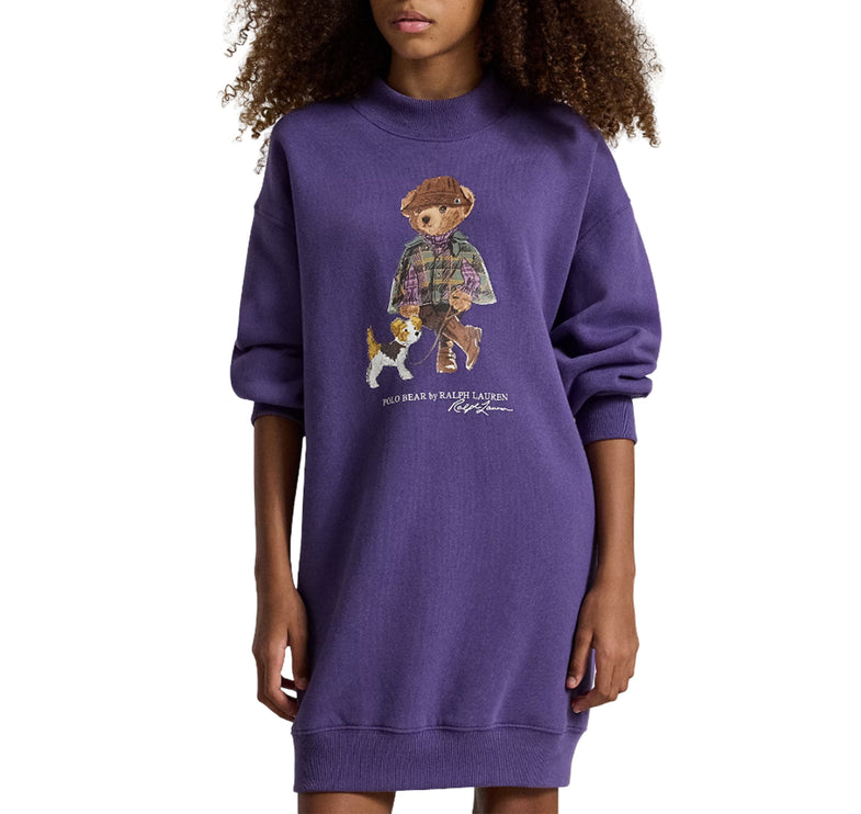 Polo Ralph Lauren Girl's Polo Bear Fleece Sweatshirt Dress Valley Purple