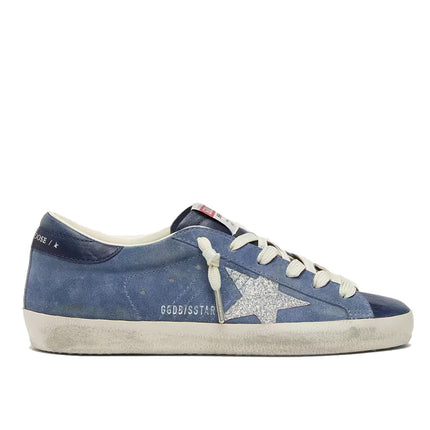 Golden Goose Women's Super-Star Star in Denim Blue Suede with Silver Glitter Star