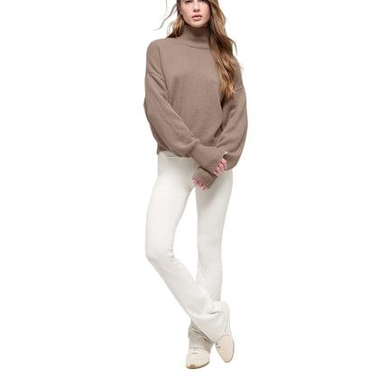 alo Women's Wool Cashmere Cropped New Class Turtleneck Sweater Chai Latte