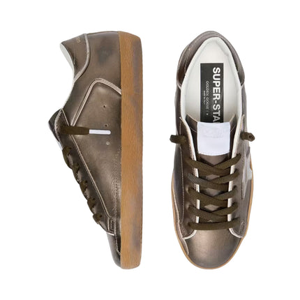 Golden Goose Women's Super-Star Star LTD in Olive-Green Laminated Leather with White Star