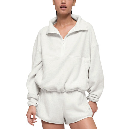 alo Women's Polar Fleece Retreat Cover Up White Heather Grey
