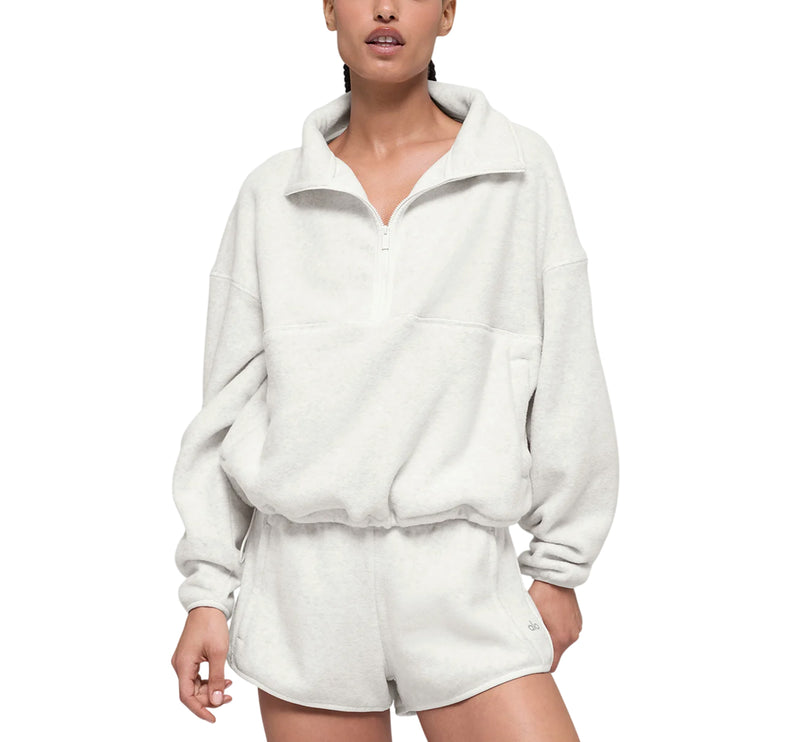 alo Women's Polar Fleece Retreat Cover Up White Heather Grey