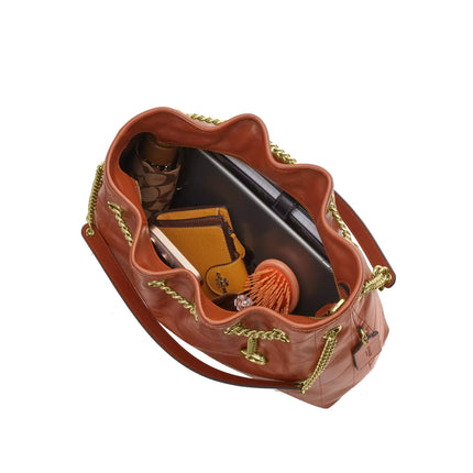 Coach Women's Evelyn Shoulder Bag With Quilting And Charm Gold/Cinnamon