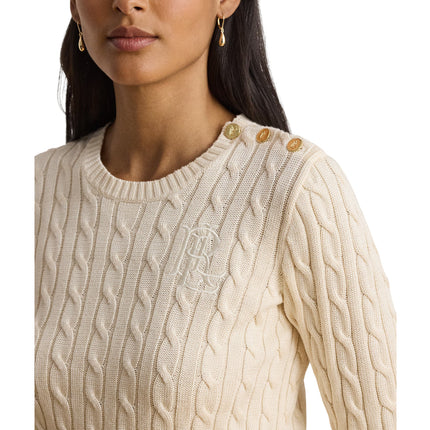 Polo Ralph Lauren Women's Button-Trim Cable-Knit Sweater Mascarpone Cream