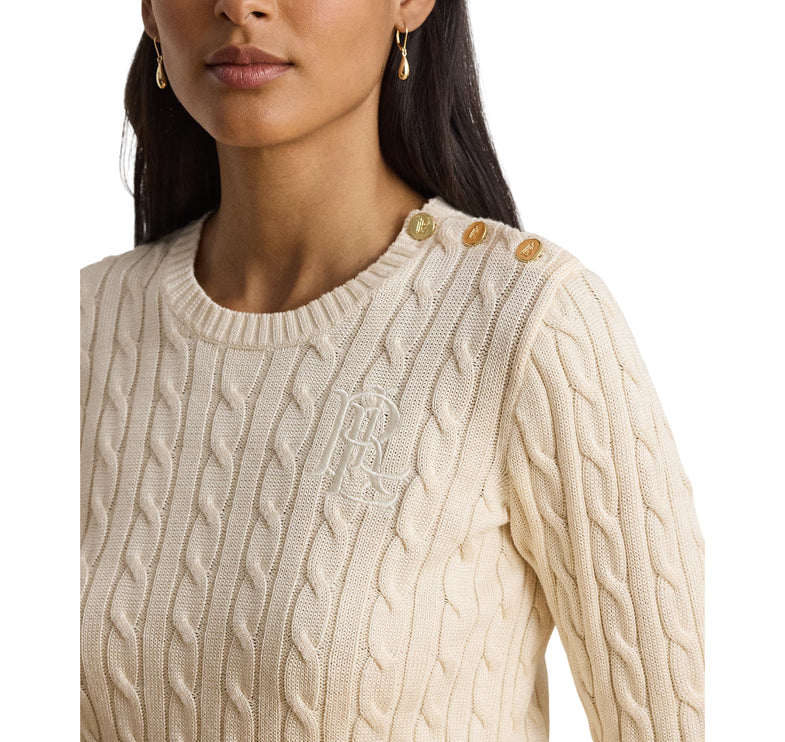 Polo Ralph Lauren Women's Button-Trim Cable-Knit Sweater Mascarpone Cream