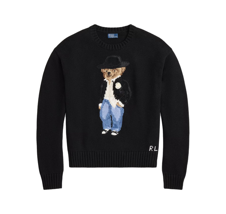 Polo Ralph Lauren Women's Holiday Polo Bear Cotton Crewneck Polo Black