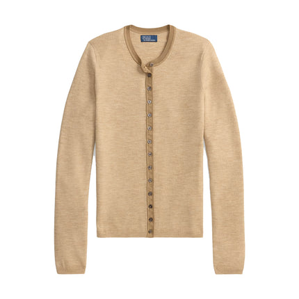Polo Ralph Lauren Women's Rib-Knit Wool Cardigan Tan Melange