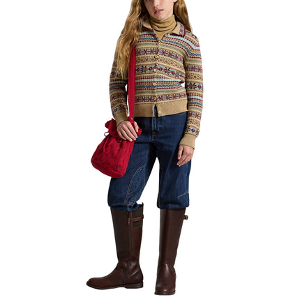 Polo Ralph Lauren Girl's Fair Isle Cotton-Wool Cardigan Warm Brown Heather Multi