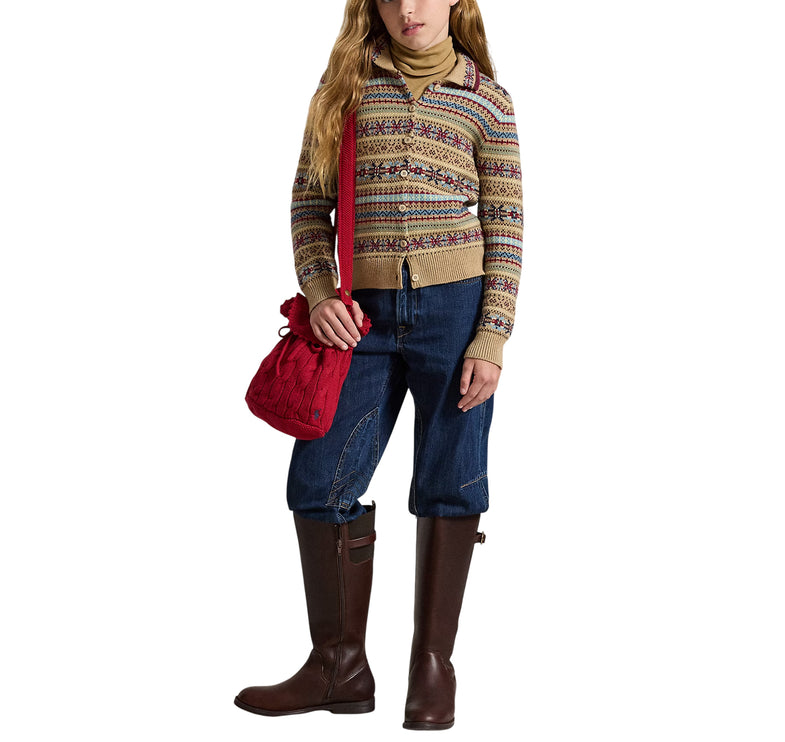 Polo Ralph Lauren Girl's Fair Isle Cotton-Wool Cardigan Warm Brown Heather Multi