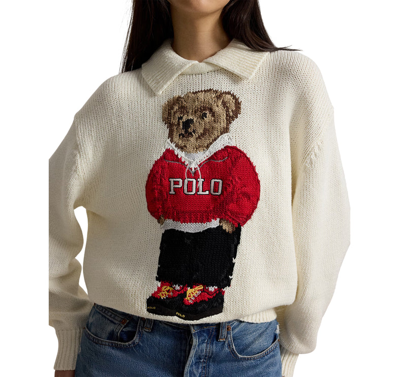 Polo Ralph Lauren Women's Polo Bear Linen-Cotton Sweater Parchment Cream