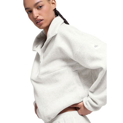 alo Women's Polar Fleece Retreat Cover Up White Heather Grey