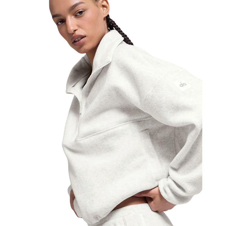 alo Women's Polar Fleece Retreat Cover Up White Heather Grey