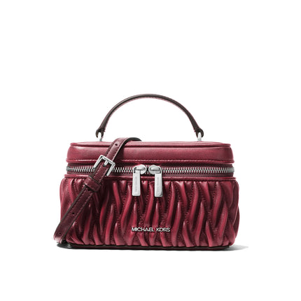 Michael Kors Women's Vivi Small Matelassé Burnished Vanity Crossbody Bag Maroon