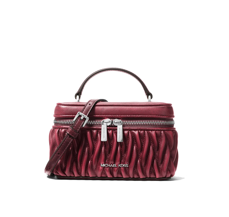 Michael Kors Women's Vivi Small Matelassé Burnished Vanity Crossbody Bag Maroon