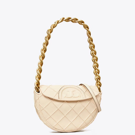 Tory Burch Women's Mini Fleming Soft Crescent Bag New Cream