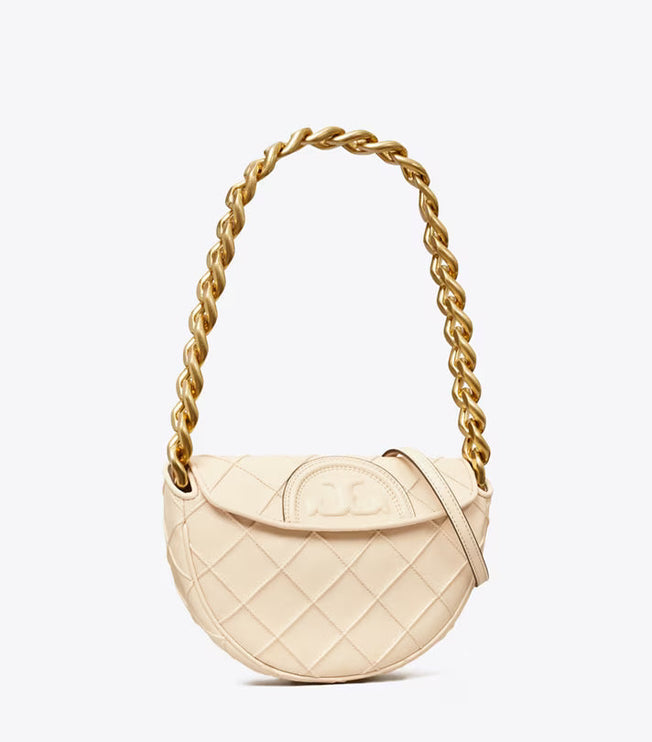 Tory Burch Women's Mini Fleming Soft Crescent Bag New Cream