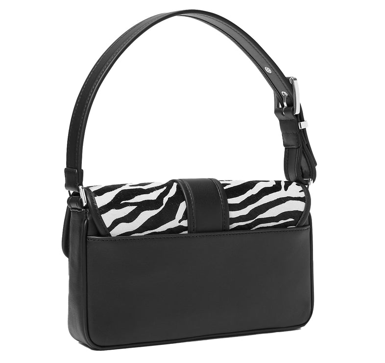 Michael Kors Women's Colby Medium Zebra Print Calf Hair Shoulder Bag Black Combo