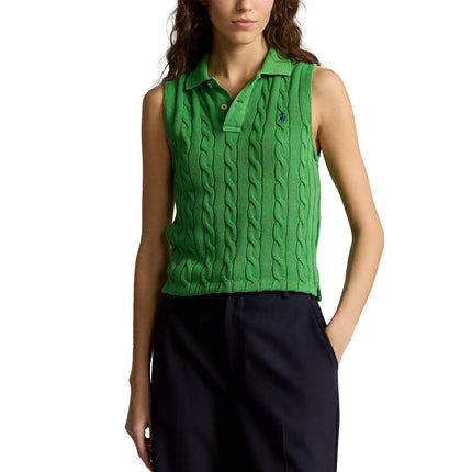 Polo Ralph Lauren Women's Cable Knit Cropped Polo Shirt Fiji Green