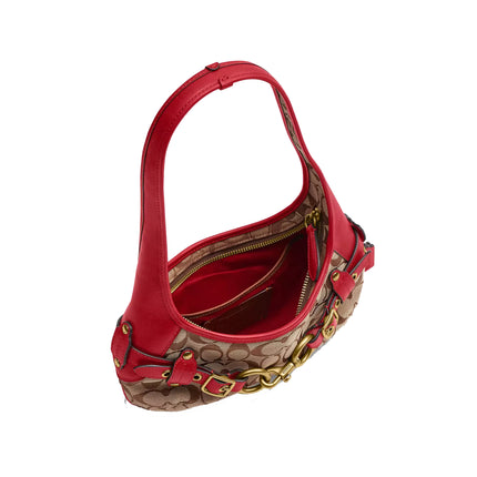 Coach Women's Belted Ergo Shoulder Bag 26 In Signature Jacquard Brass/Poppy Signature
