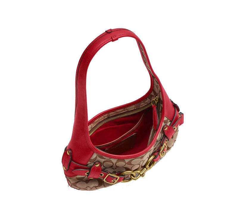 Coach Women's Belted Ergo Shoulder Bag 26 In Signature Jacquard Brass/Poppy Signature