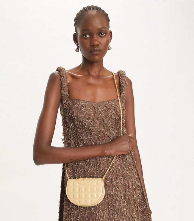 Tory Burch Women's Mini Fleming Patent Square Quilt Crossbody Vanilla Soft Serve