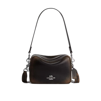 Coach Women's Mini Carey Crossbody Bag In Loved Leather Silver/Black Brown