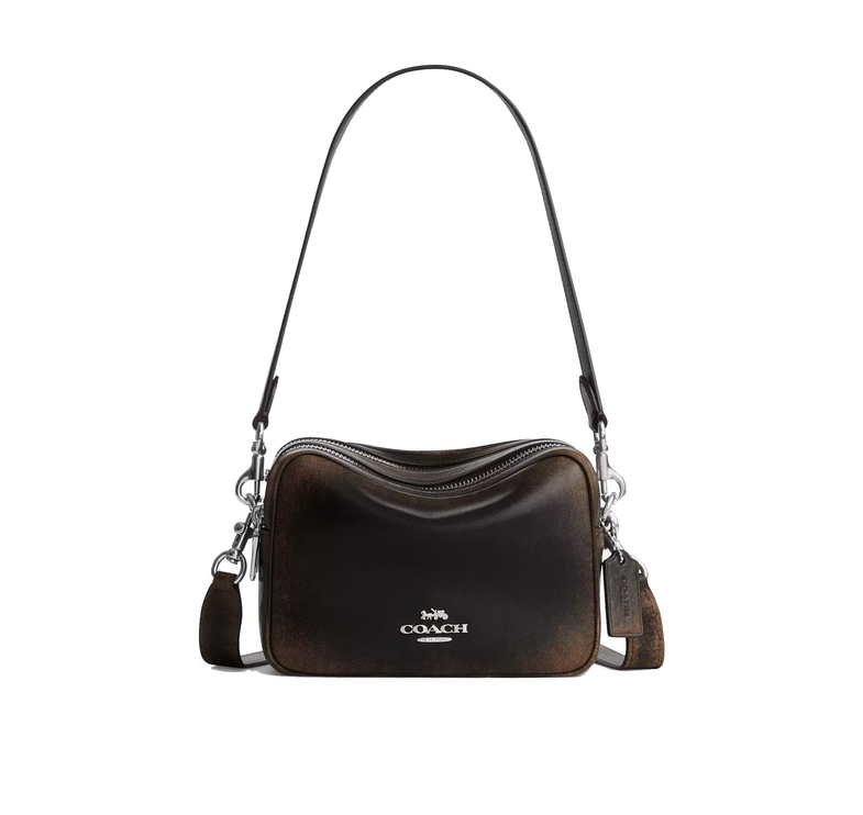Coach Women's Mini Carey Crossbody Bag In Loved Leather Silver/Black Brown