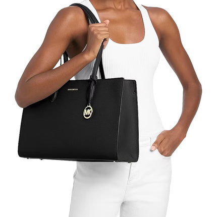 Michael Kors Women's Scarlett Medium Textured Tote Bag Black/Gold