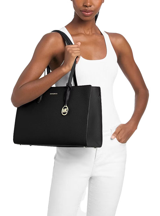 Michael Kors Women's Scarlett Medium Textured Tote Bag Black/Gold