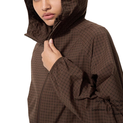 Uniqlo Women's Pocketable UV Protection Parka | Checkered 38 Dark Brown