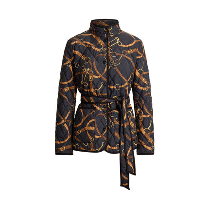 Polo Ralph Lauren Women's Belting-Print Quilted Mockneck Jacket Black