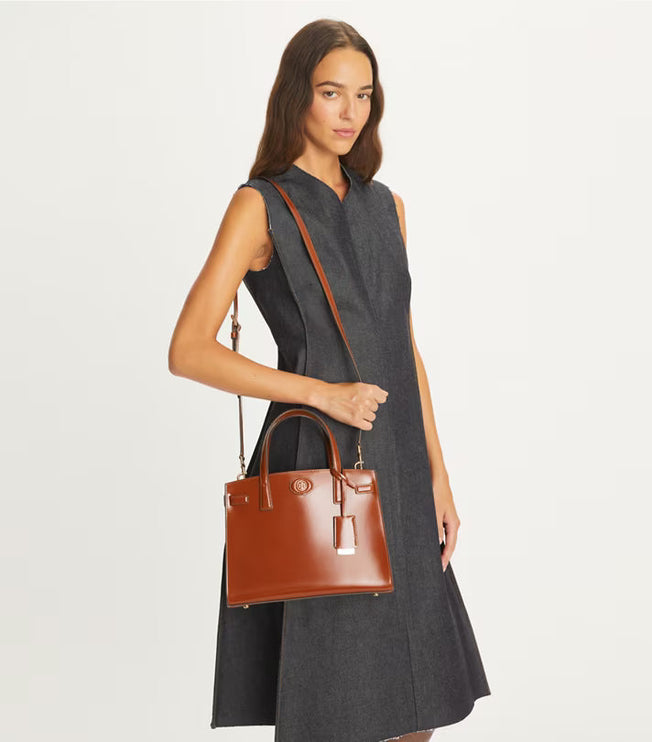 Tory Burch Women's Small Robinson Spazzolato Satchel DARK SIENNA