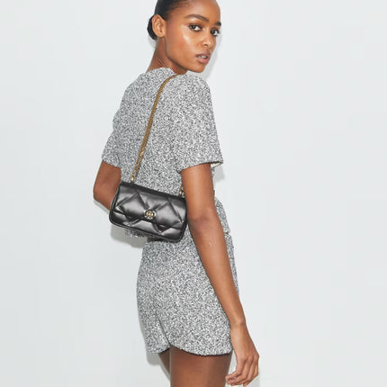 Tory Burch Women's Mini Kira Diamond Quilt Flap Bag Black