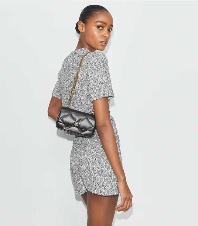 Tory Burch Women's Mini Kira Diamond Quilt Flap Bag Black