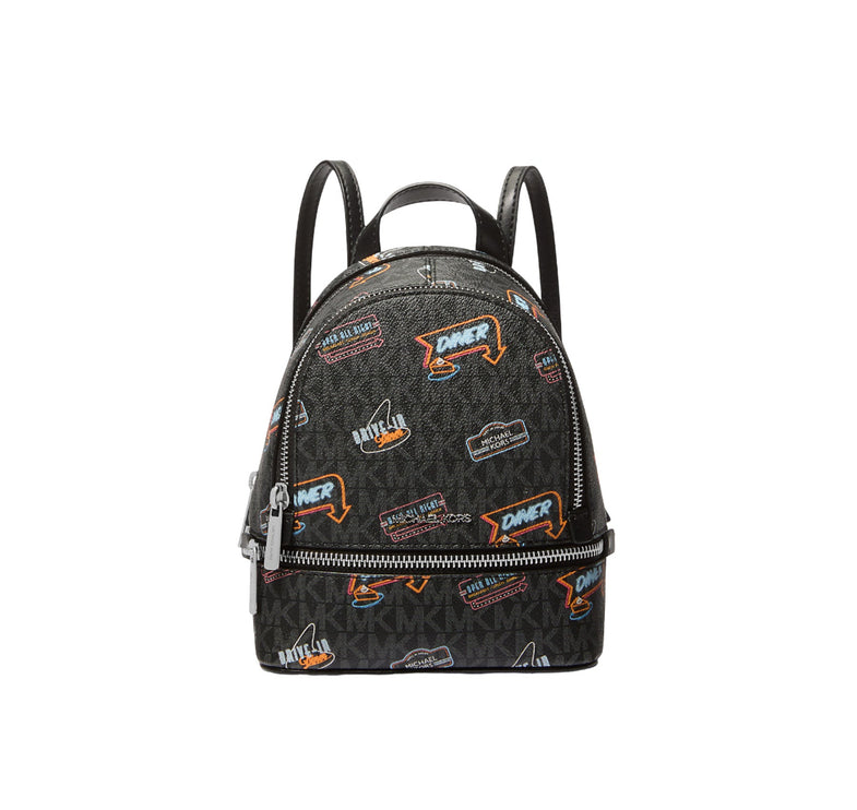 Michael Kors Women's Rhea Extra Small Printed Signature Logo Backpack Black