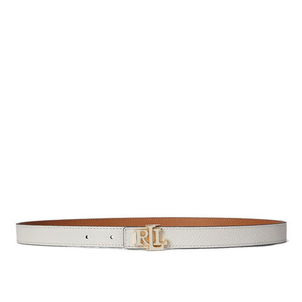 Polo Ralph Lauren Women's Logo Reversible Leather Skinny Belt Soft Soft White/Caramel