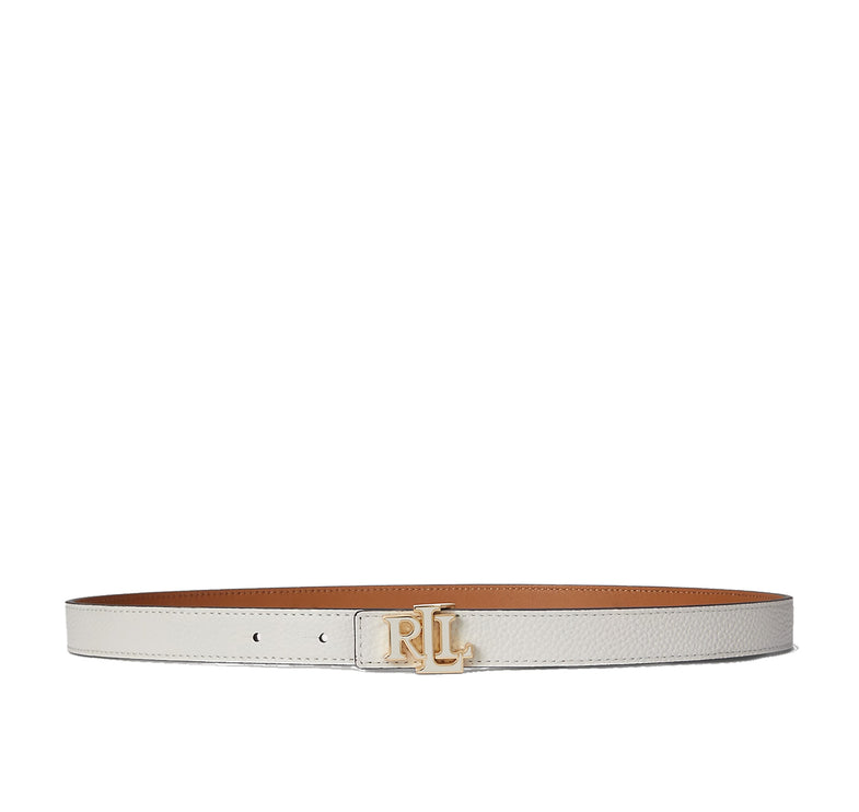 Polo Ralph Lauren Women's Logo Reversible Leather Skinny Belt Soft Soft White/Caramel