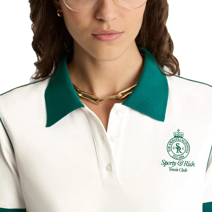 Sporty & Rich Women's Crown 70s Pique Polo White/Alpine
