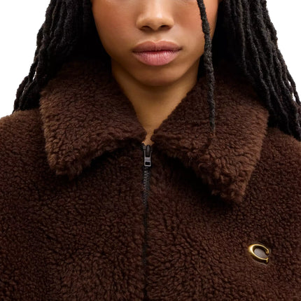 COACH Women's Faux Fur Bomber Brown