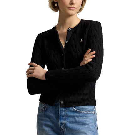 Polo Ralph Lauren Women's Cable-Knit Cotton Crewneck Cardigan Polo Black