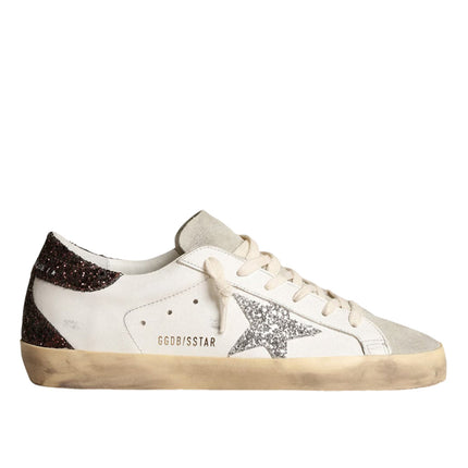 Golden Goose Women's Super Star Sneakers with Silver Star and Brown Glitter
