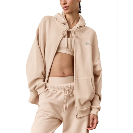 alo Women's Accolade Full Zip Hoodie Macadamia