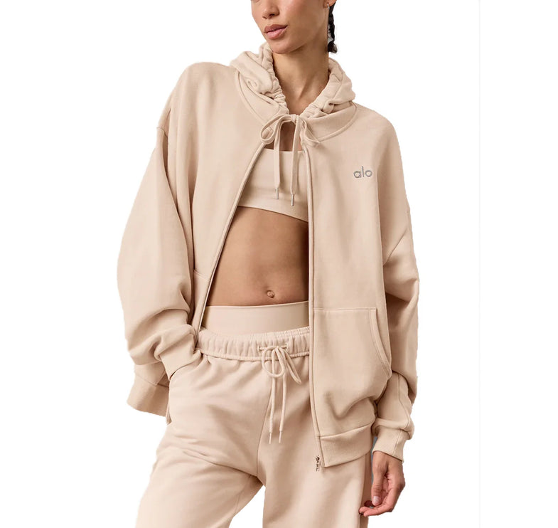 alo Women's Accolade Full Zip Hoodie Macadamia