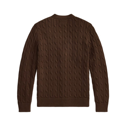 Polo Ralph Lauren Boy's Cable-Knit Cotton V-Neck Cardigan Nutmeg Brown